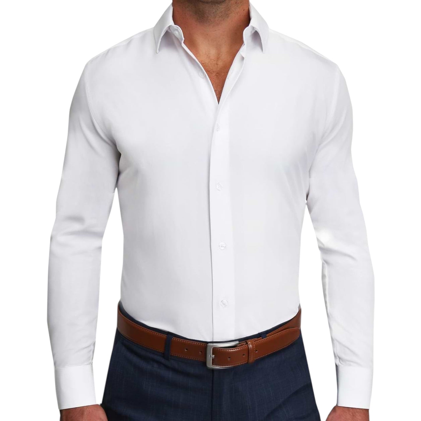 White - Men Long Sleeves  Formal Solid, Dress Shirt in Slim Fit  Style
