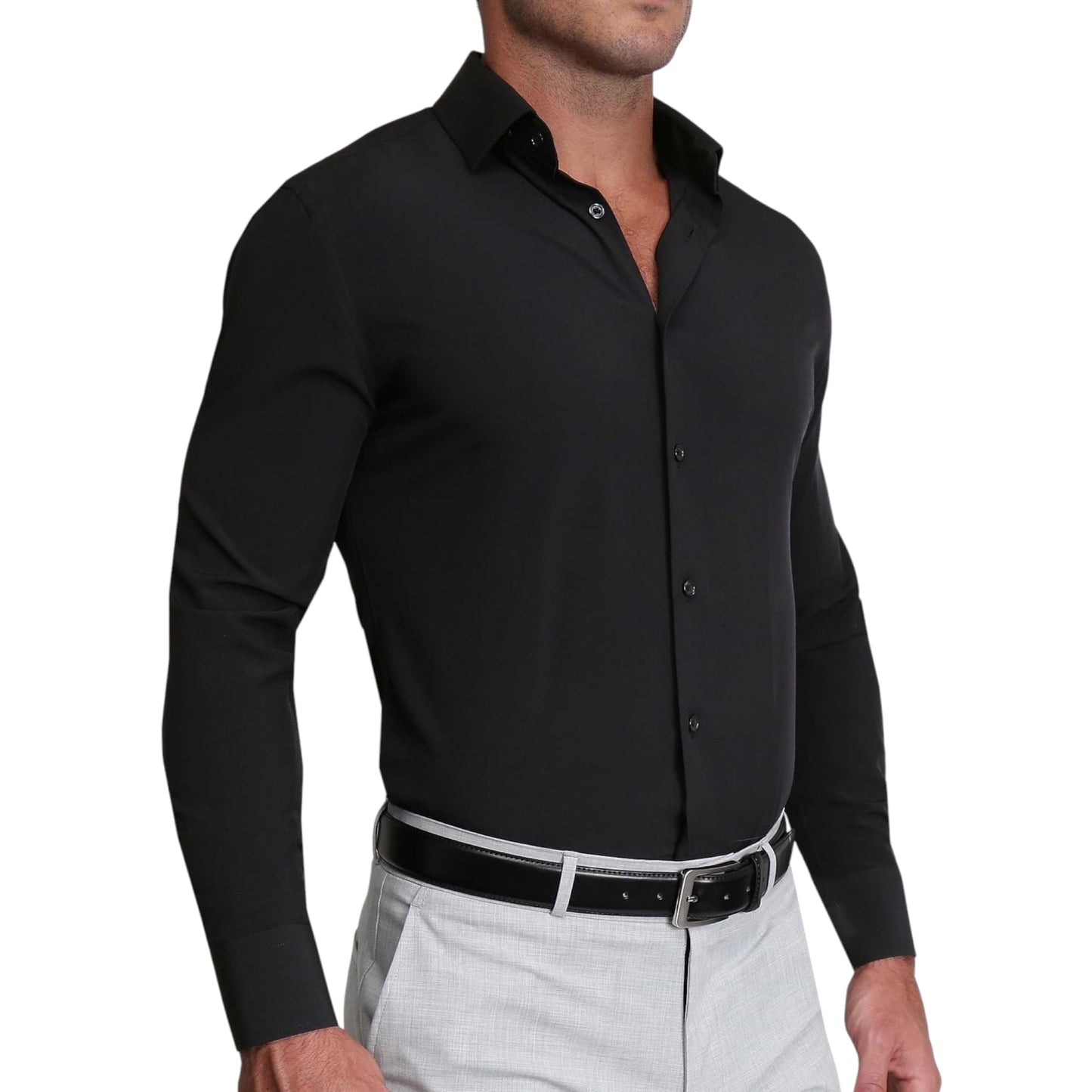 Black - Men Long Sleeves  Formal Solid, Dress Shirt in Slim Fit  Style