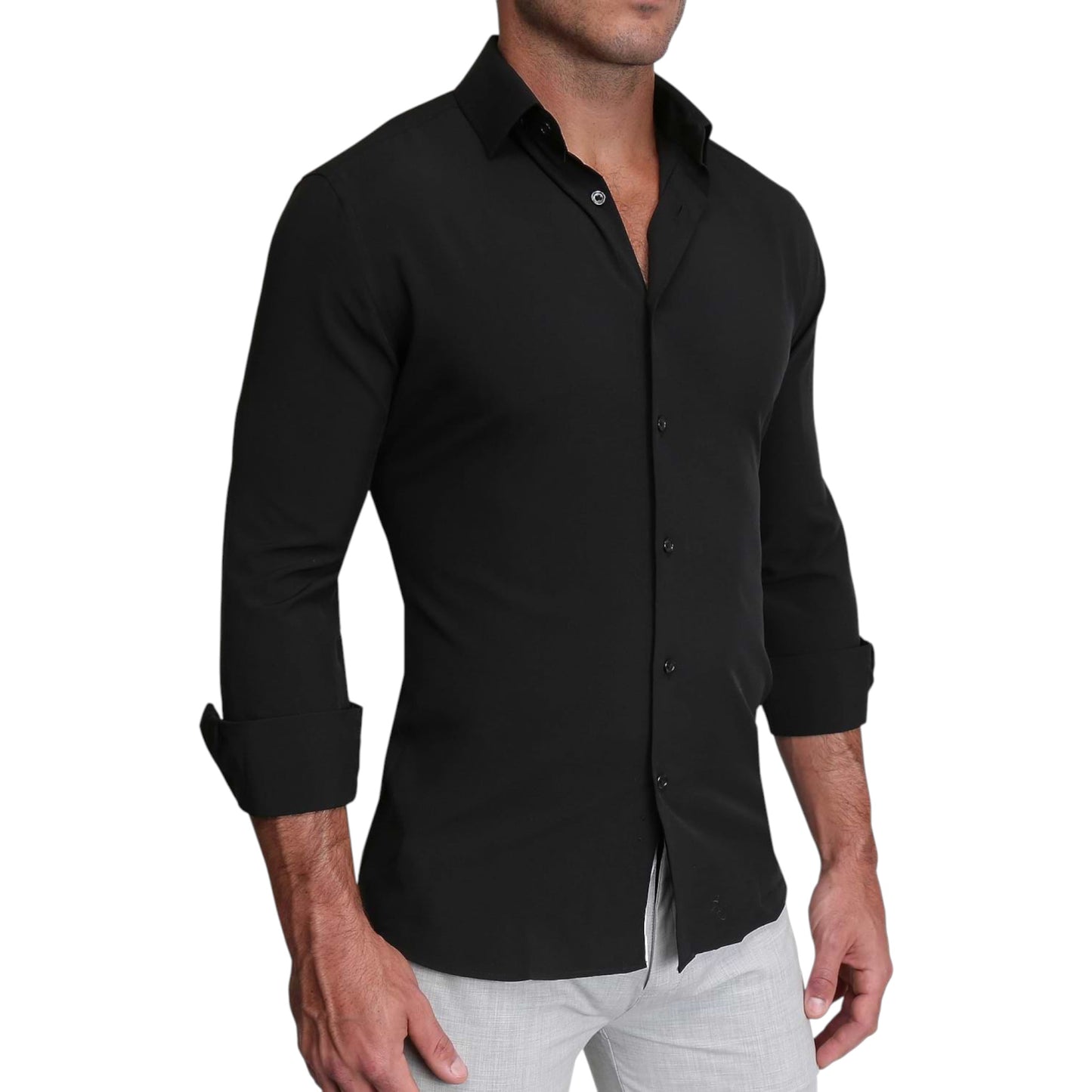Black - Men Long Sleeves  Formal Solid, Dress Shirt in Slim Fit  Style