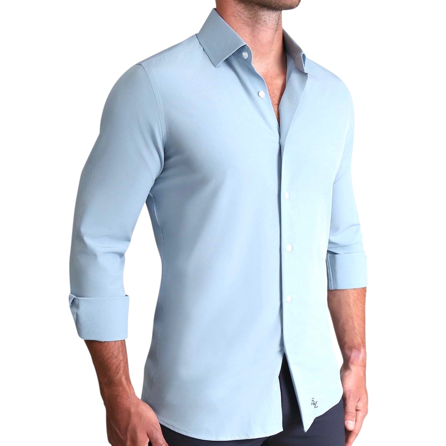 Light Blue - Men Long Sleeves  Formal Solid, Dress Shirt in Slim Fit  Style