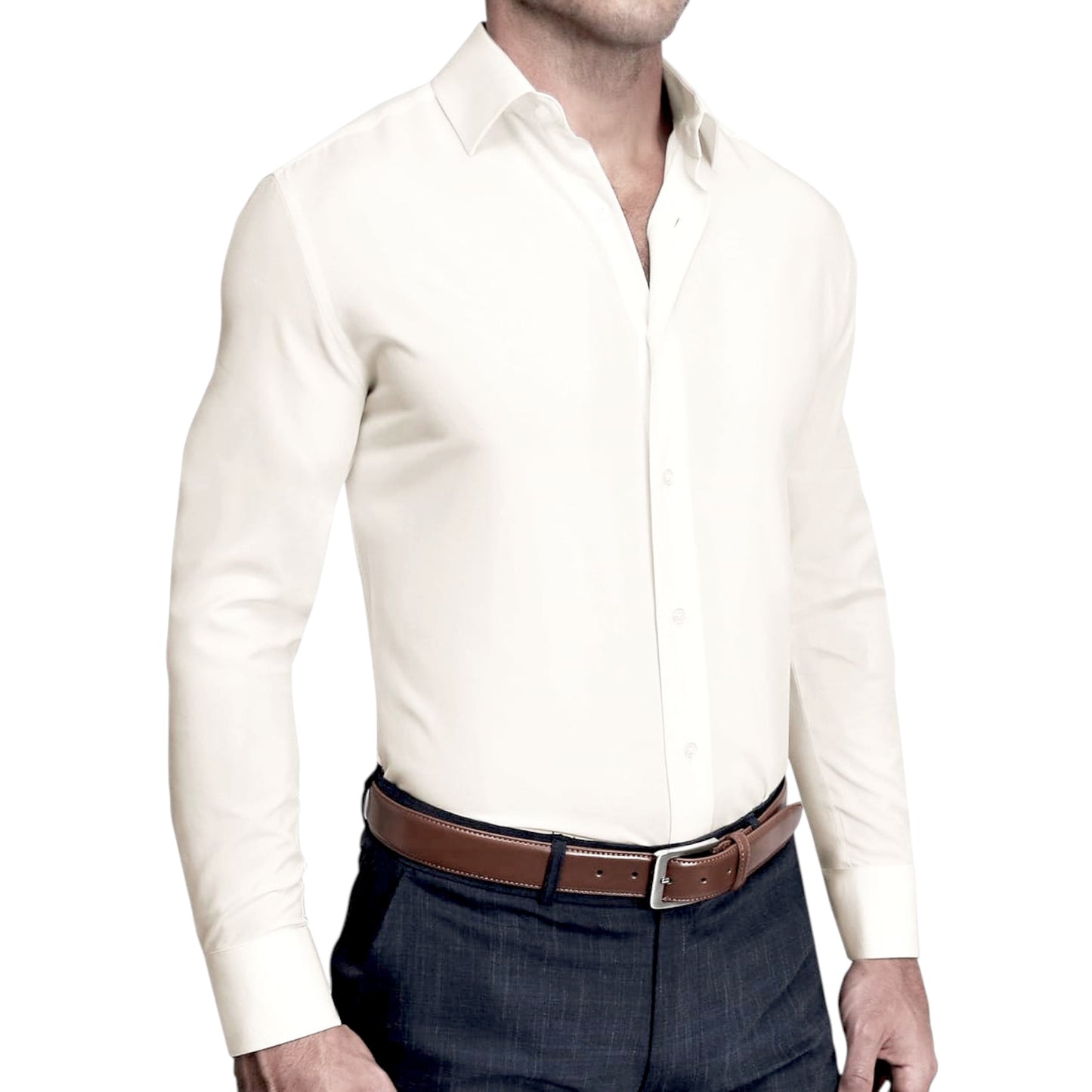 Off White - Men Long Sleeves  Formal Solid, Dress Shirt in Slim Fit  Style