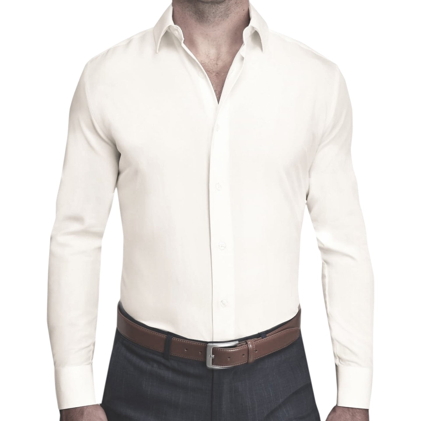 Off White - Men Long Sleeves  Formal Solid, Dress Shirt in Slim Fit  Style