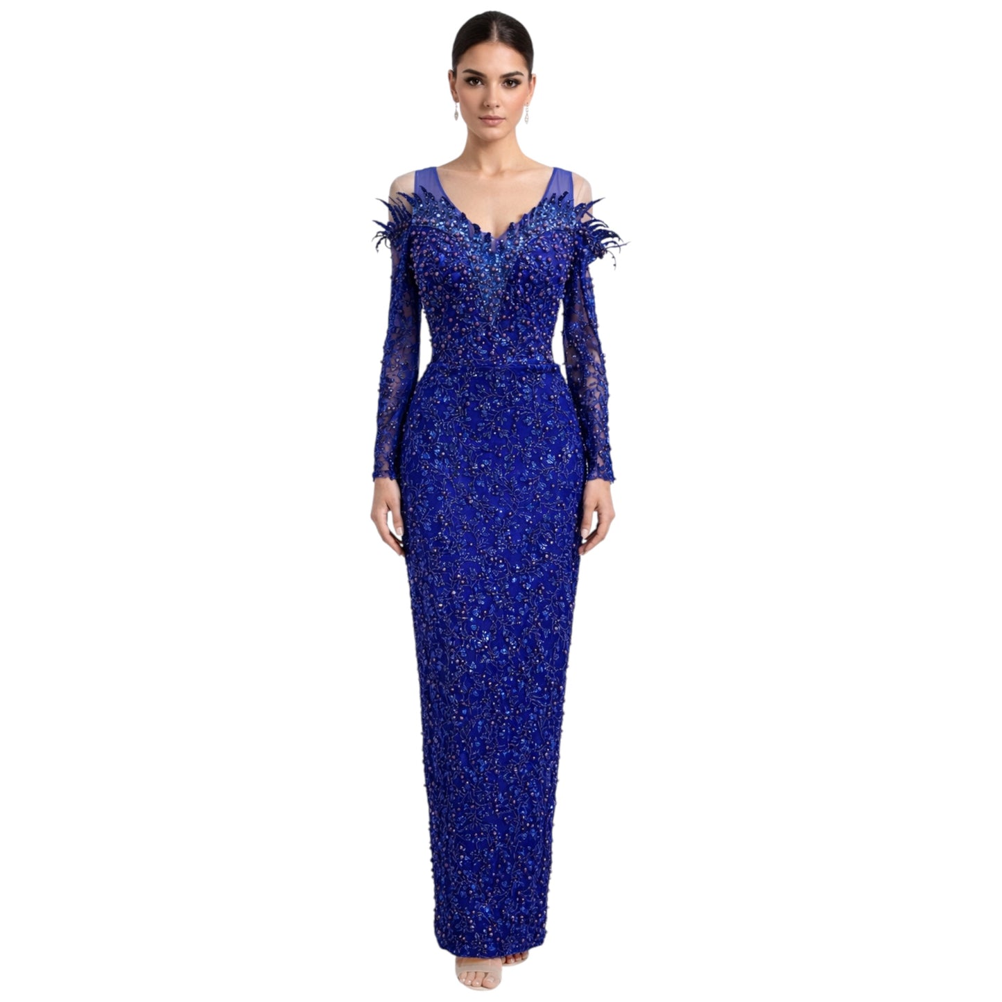 Royal Blue Pearl Dress- Detailed with Pearls and Detachable Skirt
