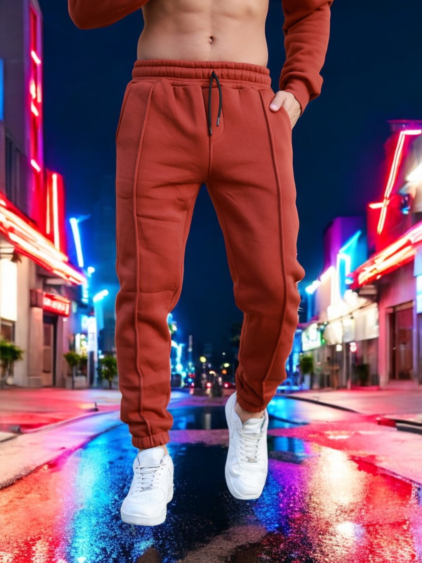 Two-Pieces Set Fire Orange Hoodie and Sweatpants