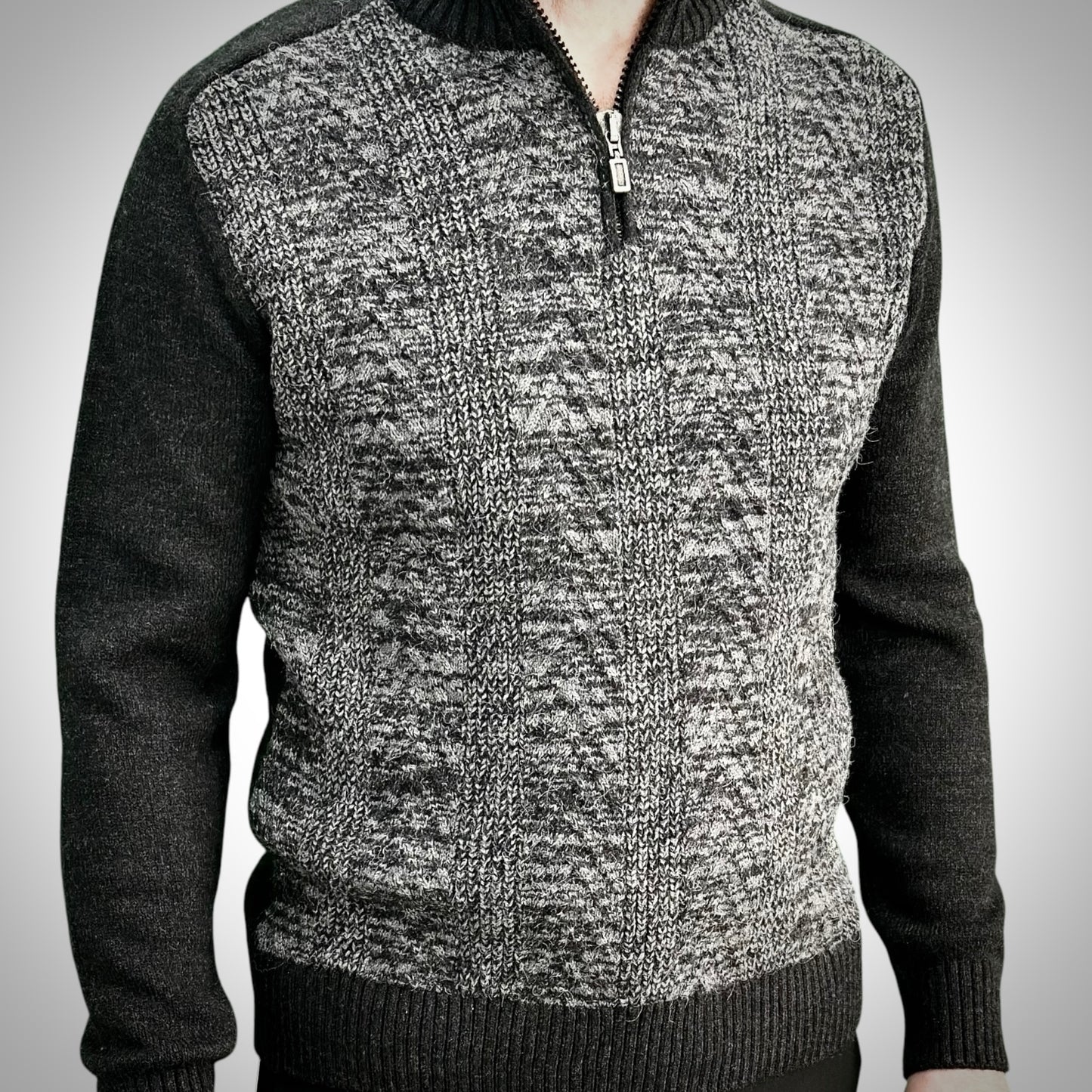 Winter - Half Zipper Collar - Wool-   Essential  Sweater Black and White