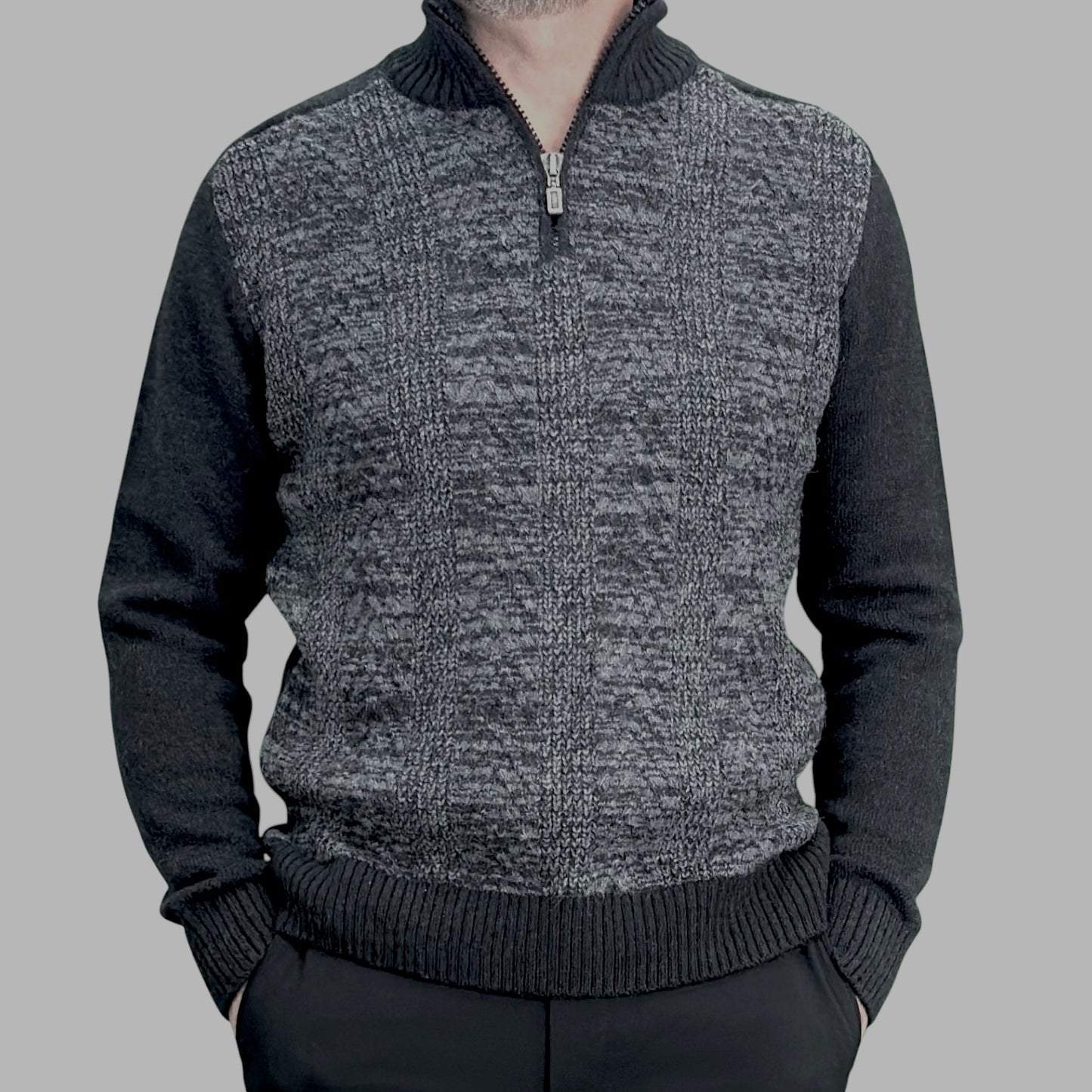Winter - Half Zipper Collar - Wool-   Essential  Sweater Black and White