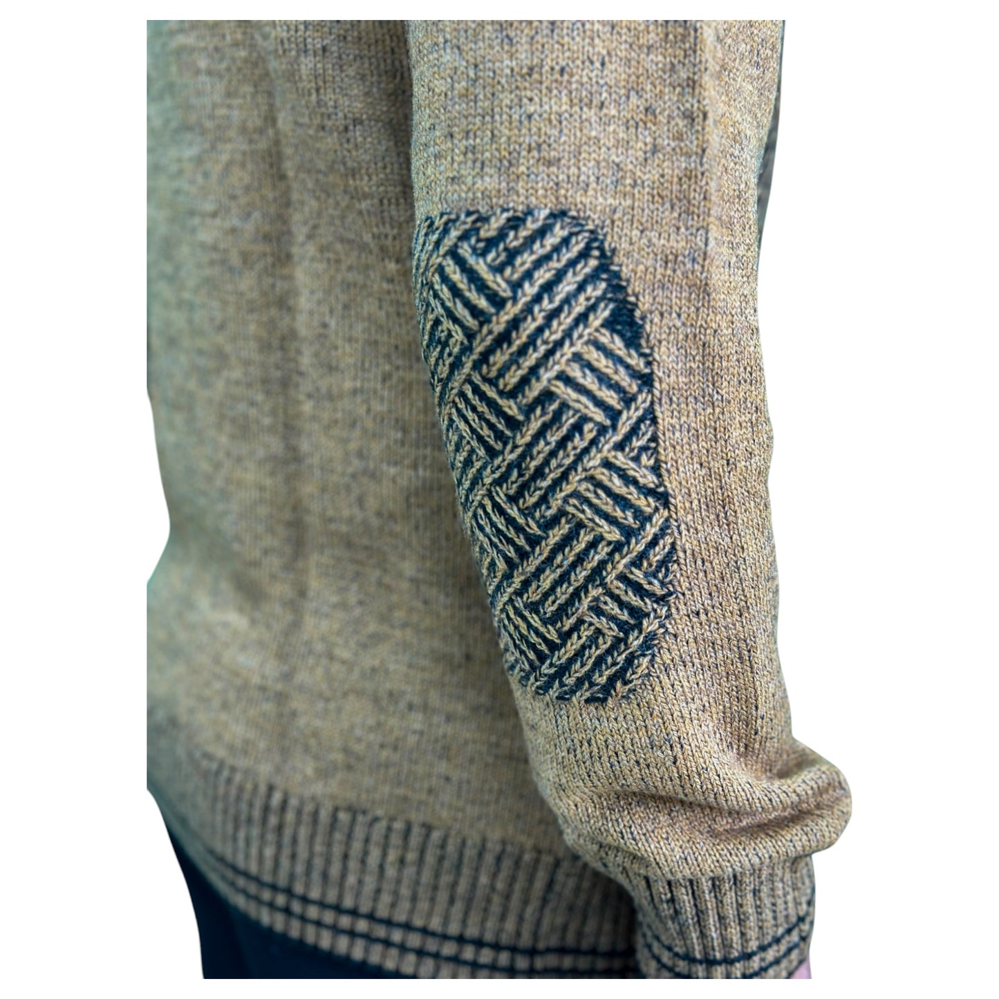 Light Brown  and Black Patterned  Men's Chunky Turtleneck Sweater -100% Real  Wool
