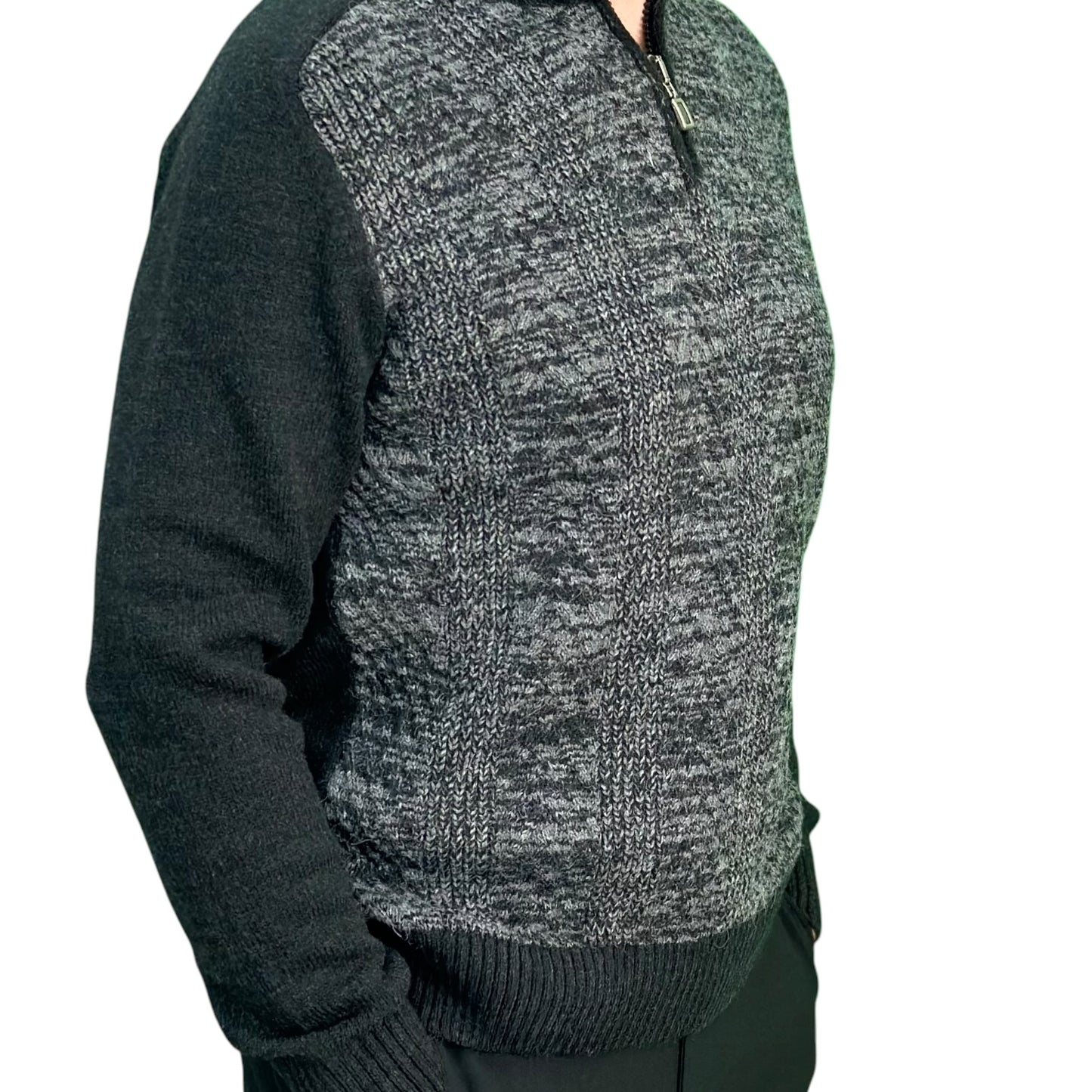 Winter - Half Zipper Collar - Wool-   Essential  Sweater Black and White