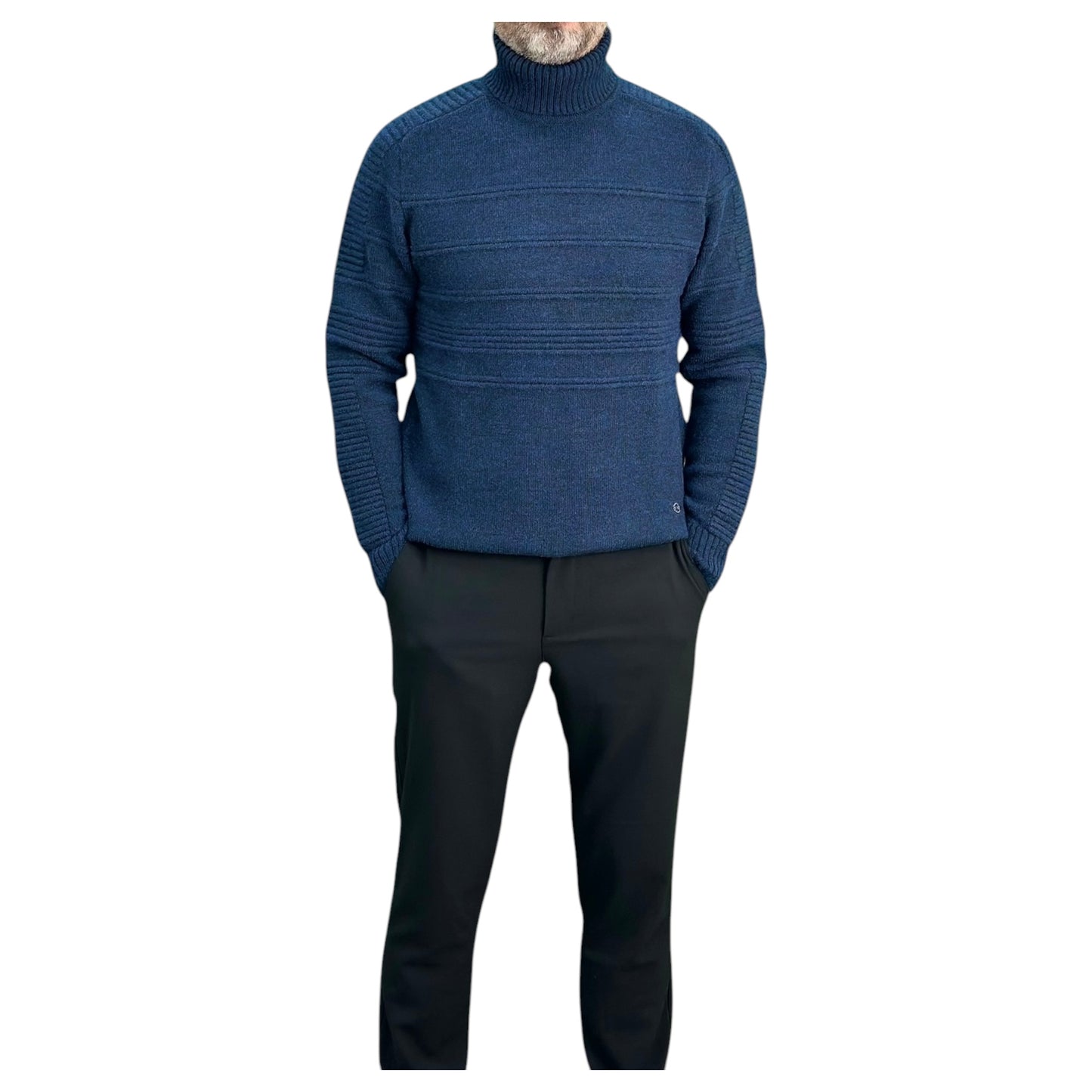 Navy Blue   Men's Chunky Turtleneck Sweater -100% Real  Wool