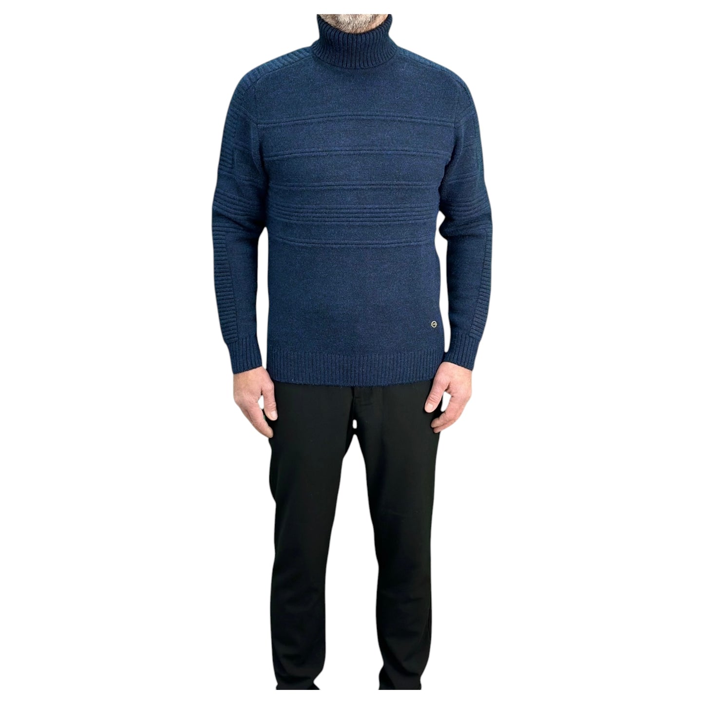 Navy Blue   Men's Chunky Turtleneck Sweater -100% Real  Wool