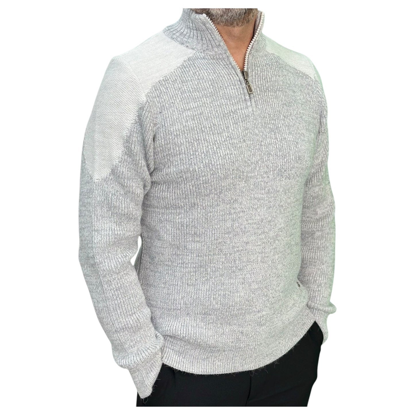 Gunky Winter Crew Neck Sweater- 100% Wool -  White with Detailed Shoulders Pad