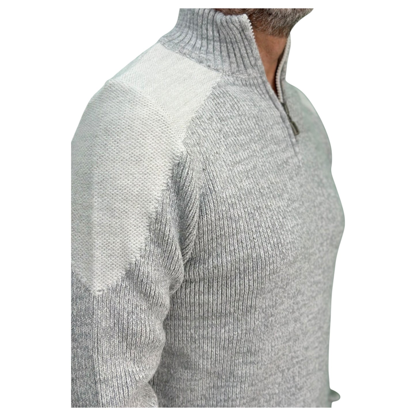 Gunky Winter Crew Neck Sweater- 100% Wool -  White with Detailed Shoulders Pad