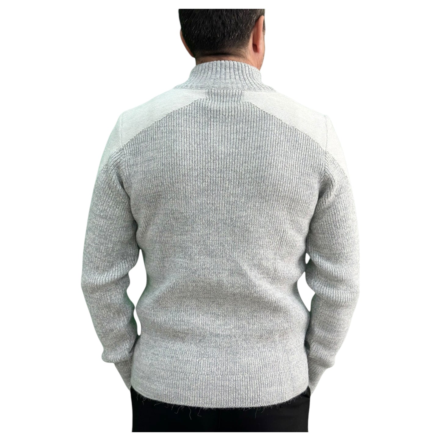 Gunky Winter Crew Neck Sweater- 100% Wool -  White with Detailed Shoulders Pad