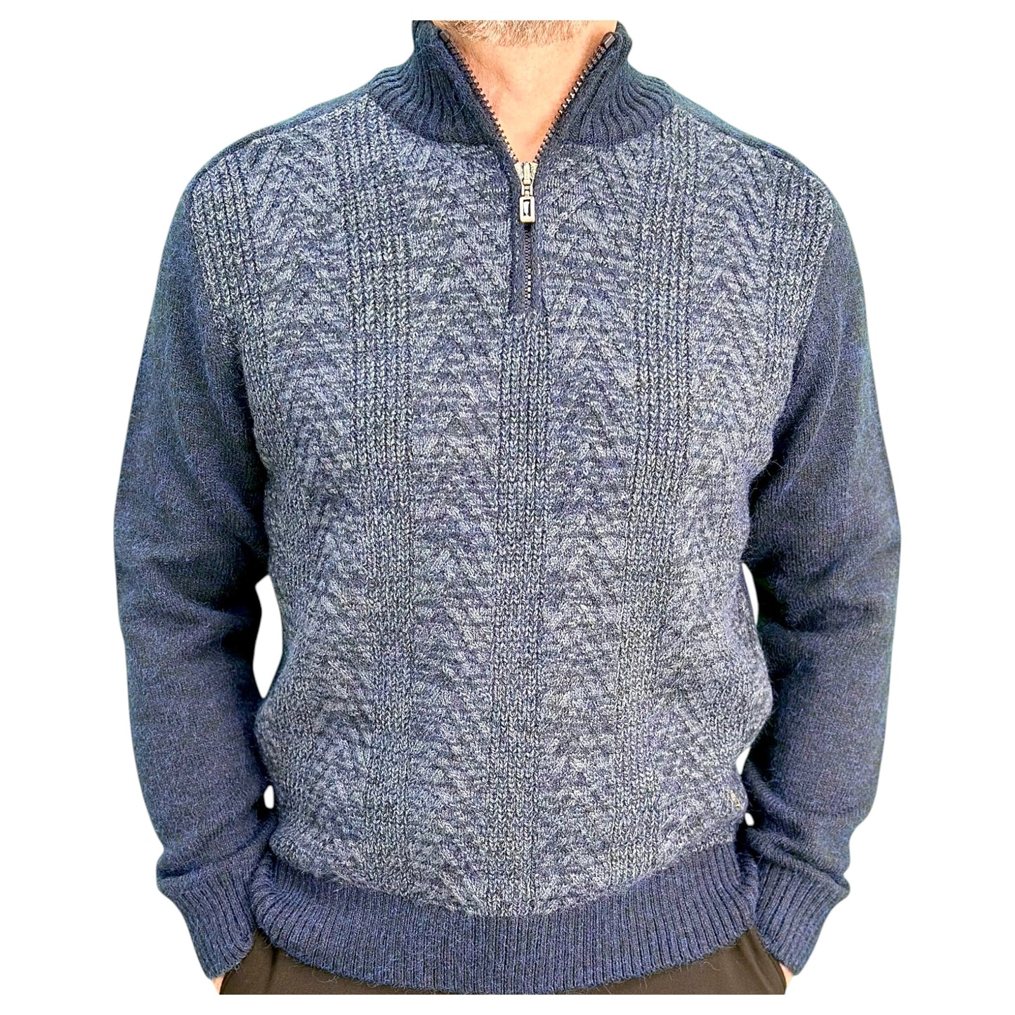 Gunky Winter Crew Neck Sweater- 100% Wool -  Navy Blue - with Light Gray