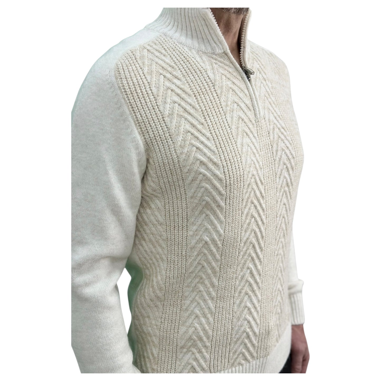 Gunky Winter Half Zipper Collar Sweater- 100% Wool - Creamy White Patterned