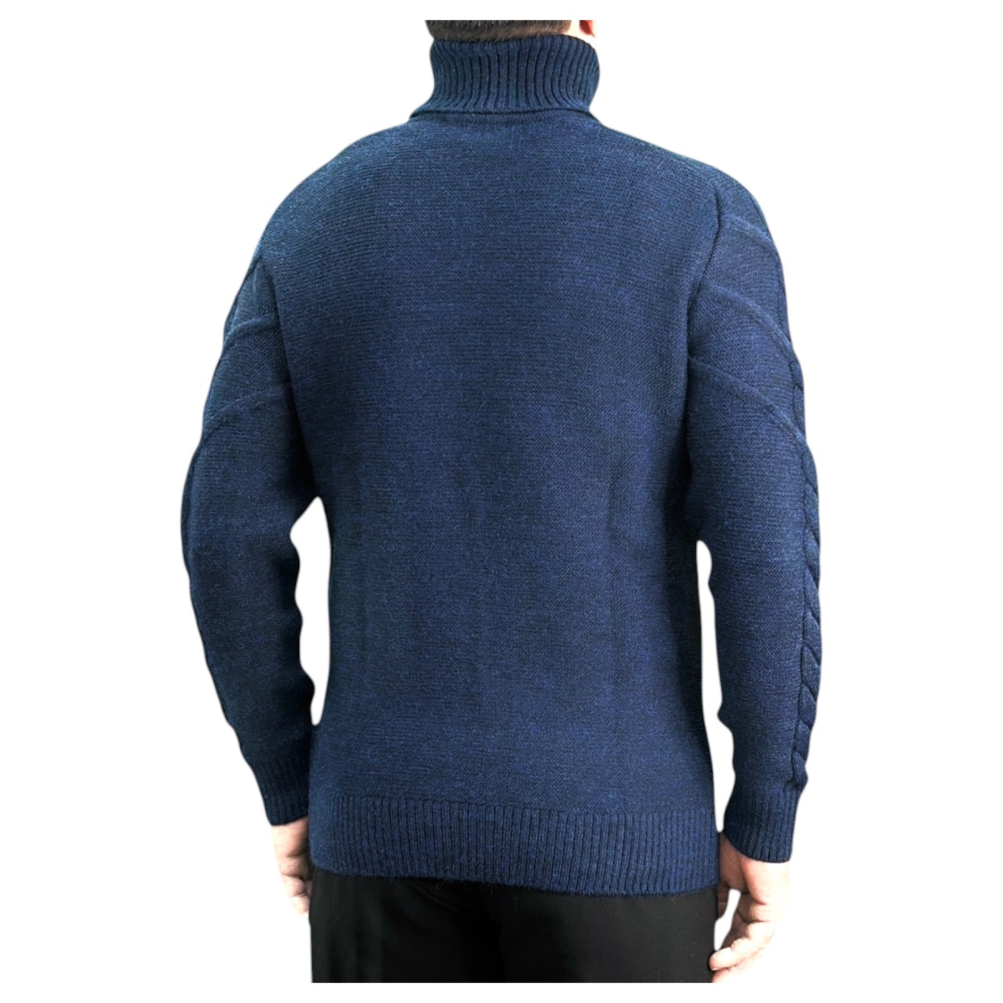 Navy Blue Men's Chunky Turtleneck Sweater -100% Real  Wool