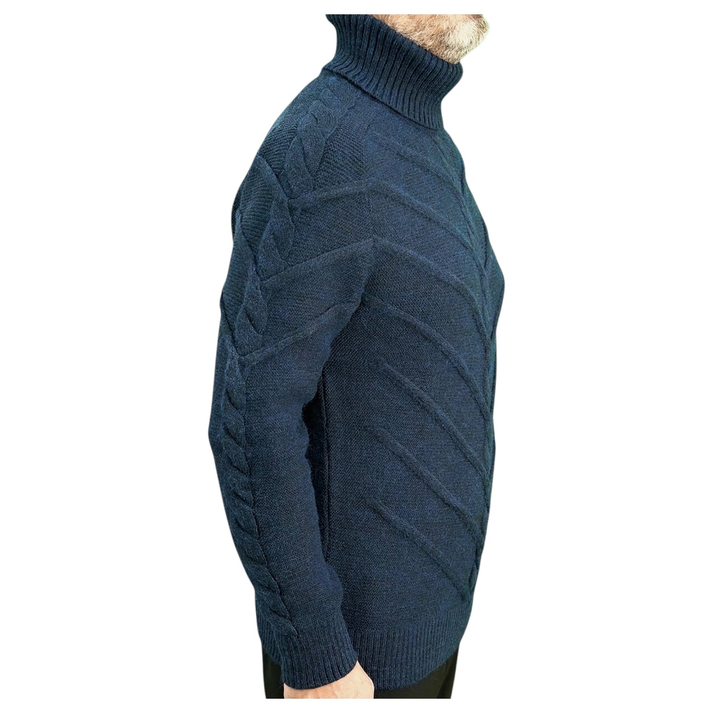Navy Blue Men's Chunky Turtleneck Sweater -100% Real  Wool