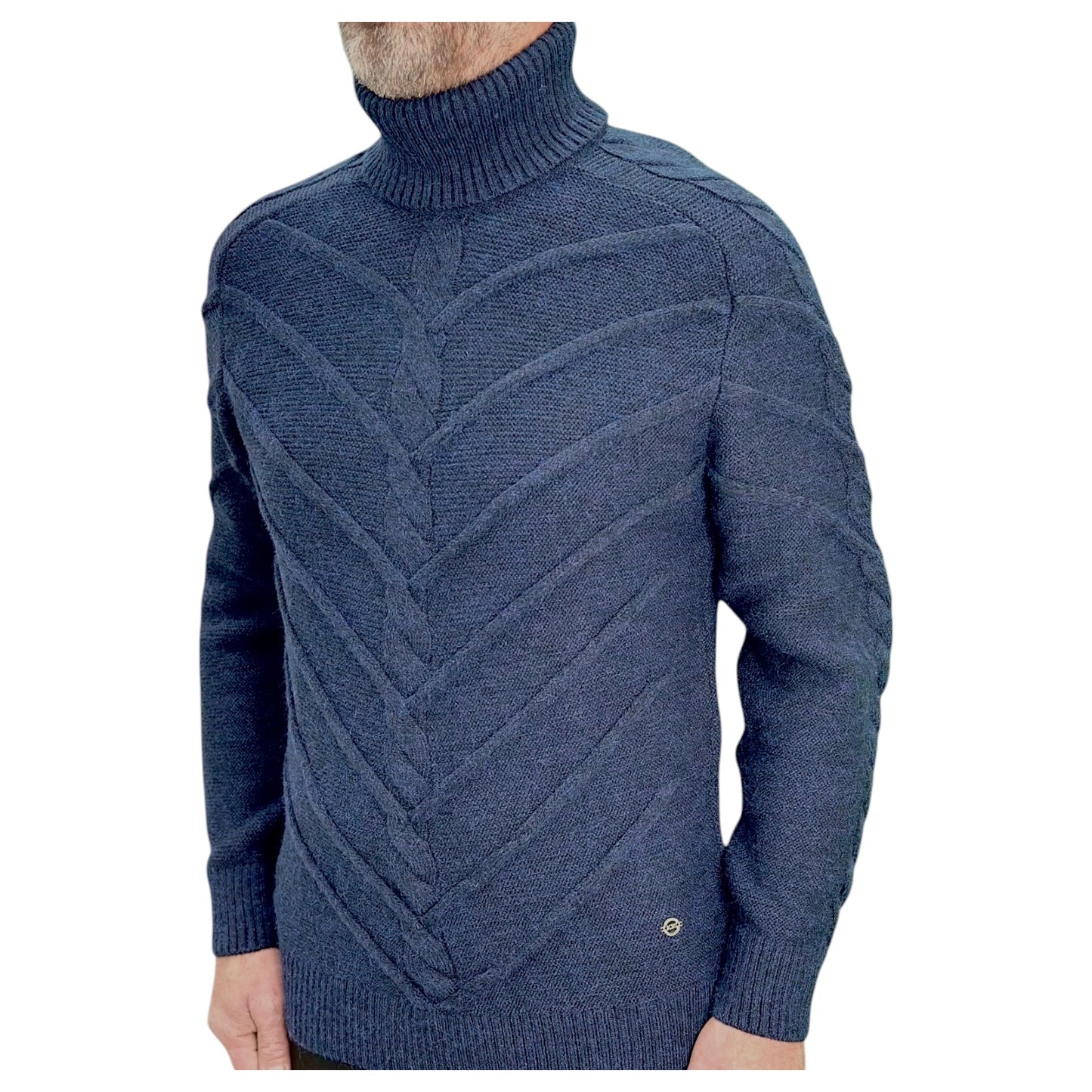 Navy Blue Men's Chunky Turtleneck Sweater -100% Real  Wool