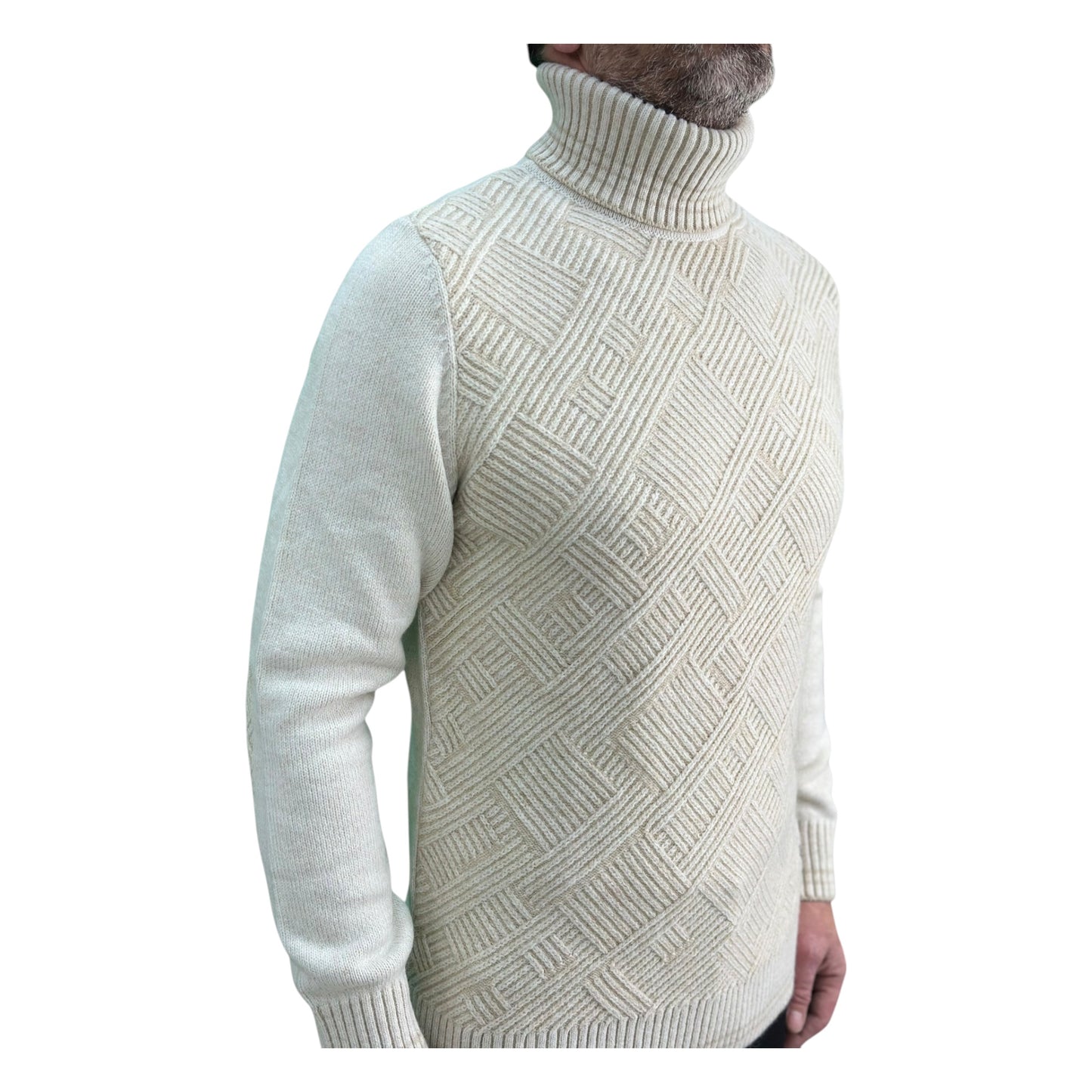 Beige Men's Chunky Turtleneck Sweater -100% Real  Wool