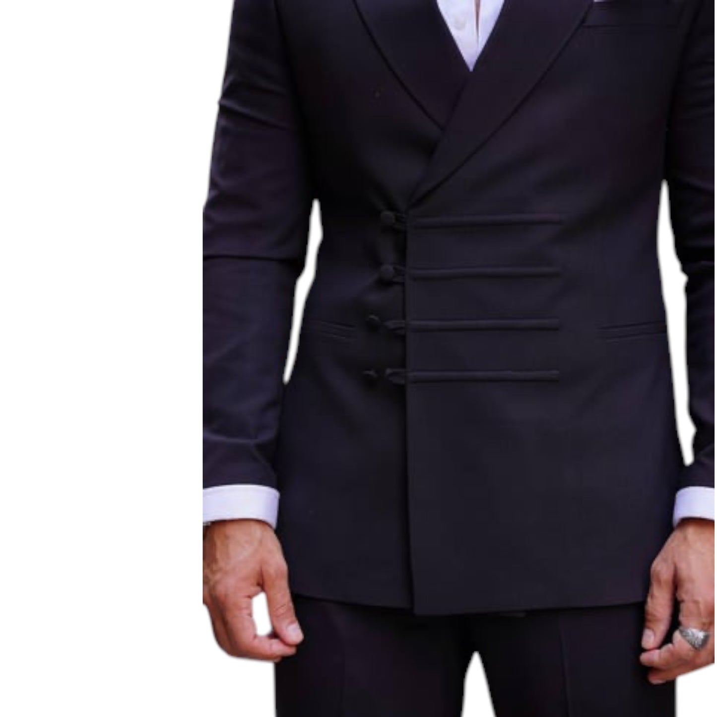 Elegance and Quality Slim Fit Black Suit with Quadruple Button Rack