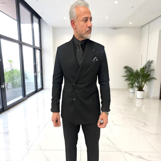 Elegant Slim Fit Black Suit with Snap On Silver Buttons