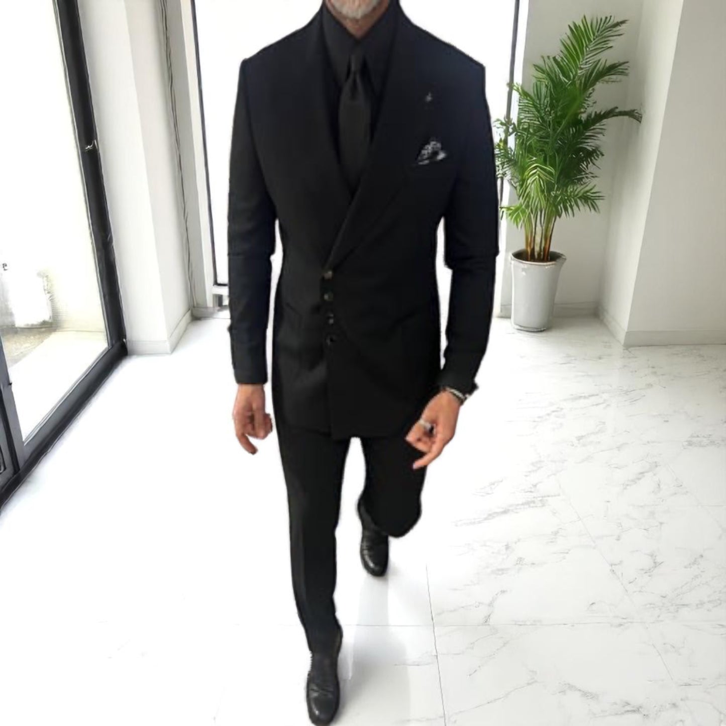 Elegant Slim Fit Black Suit with Snap On Silver Buttons