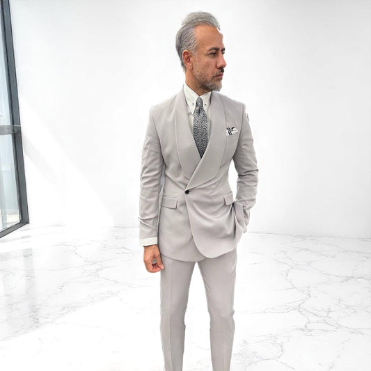 Light Gray Collar Suit with Side Button - Slim Fit