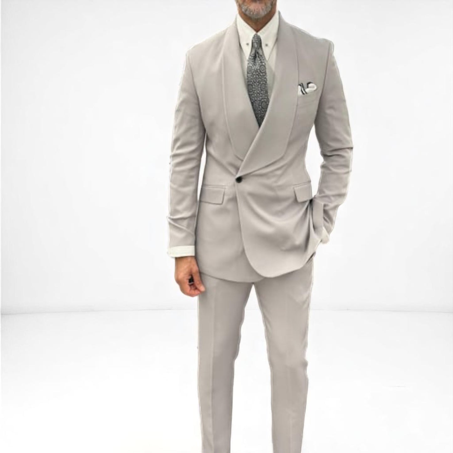 Light Gray Collar Suit with Side Button - Slim Fit