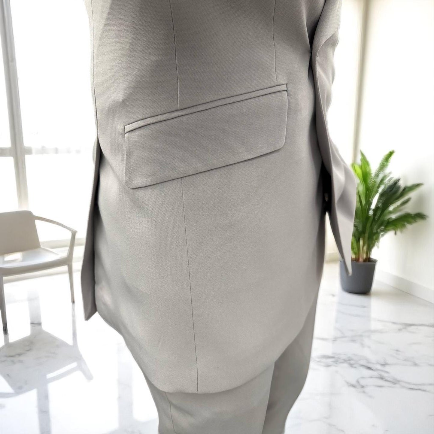 Light Gray Collar Suit with Side Button - Slim Fit