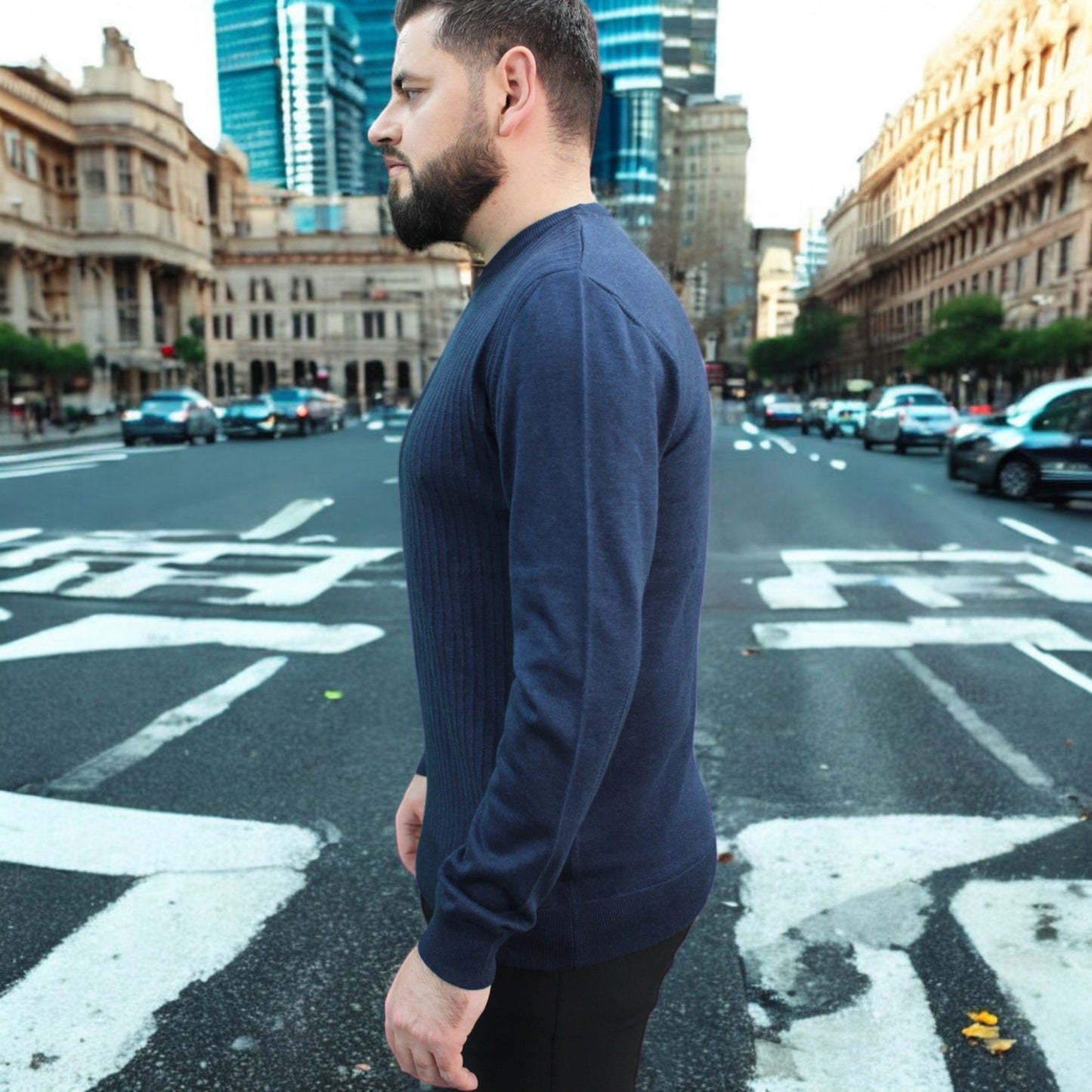 Navy Blue - Crew Neck - Wool-   Essential  Sweater