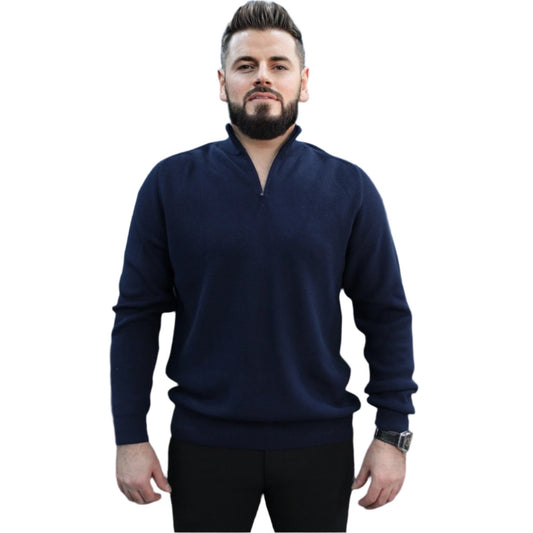 Dark Navy - Wool- Quarter Zipper,  Essential  Sweater