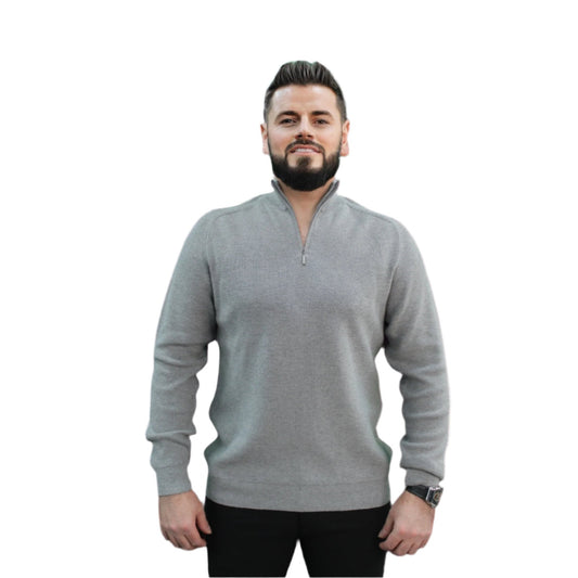 Gray - Wool- Quarter Zipper,  Essential  Sweater