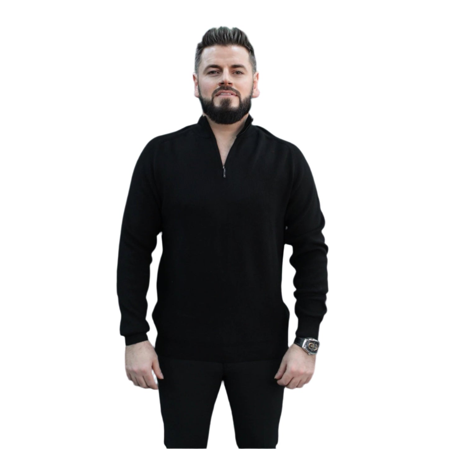 Black - Wool- Quarter Zipper,  Essential  Sweater