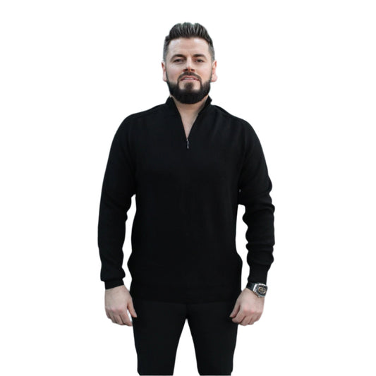 Black - Wool- Quarter Zipper,  Essential  Sweater