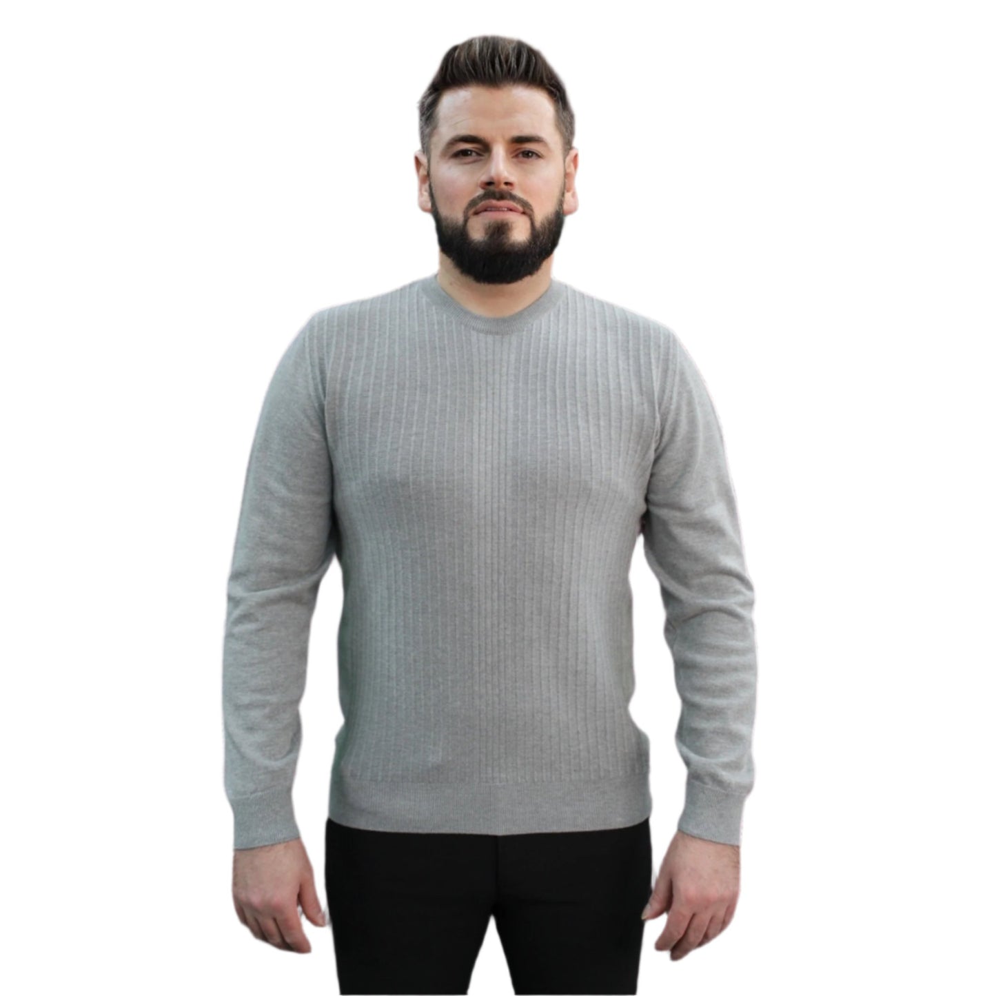 Gray - Crew Neck - Wool-   Essential  Sweater