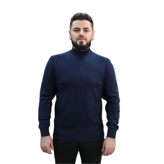 Blue Navy Wool Mock Neck,  Essential  Sweater