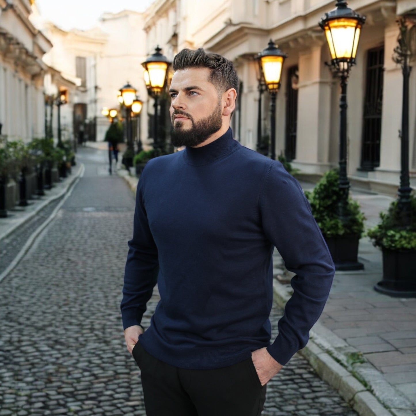 Blue Navy Wool Mock Neck,  Essential  Sweater