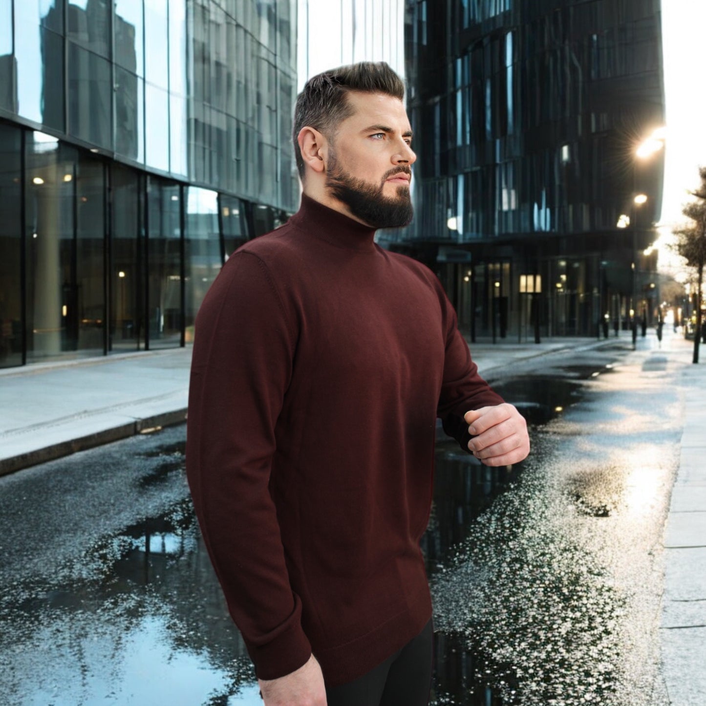 Burgundy Wool Mock Neck,  Essential  Sweater