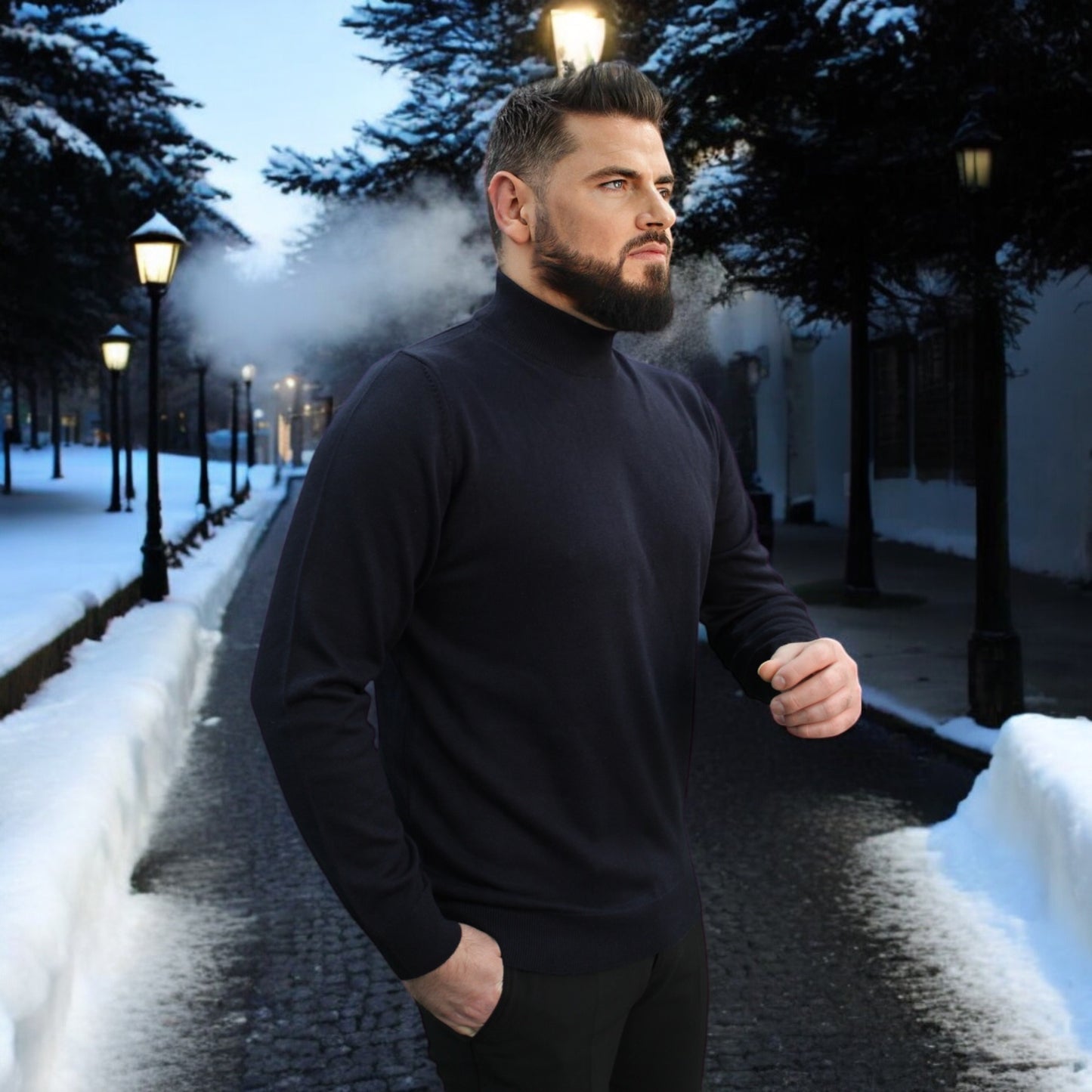 Dark Navy Wool Mock Neck,  Essential  Sweater