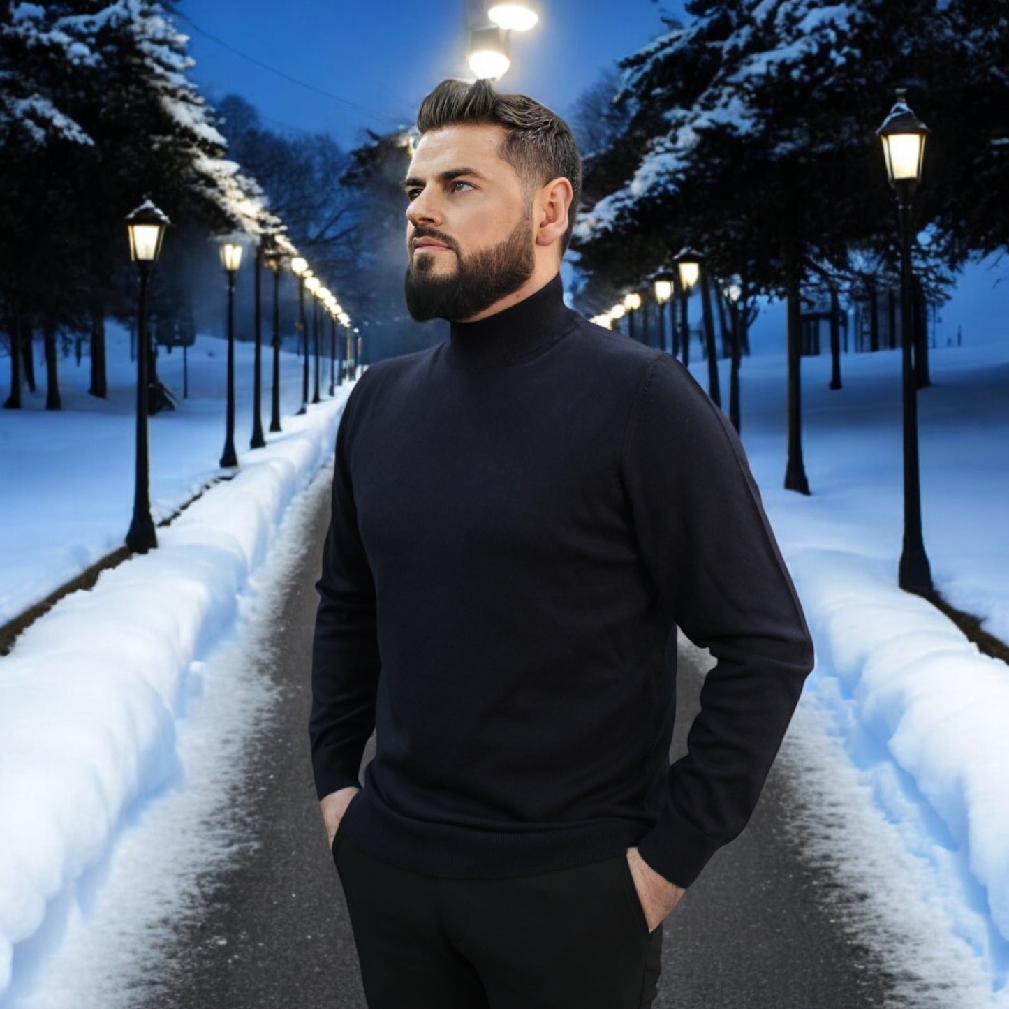 Dark Navy Wool Mock Neck,  Essential  Sweater