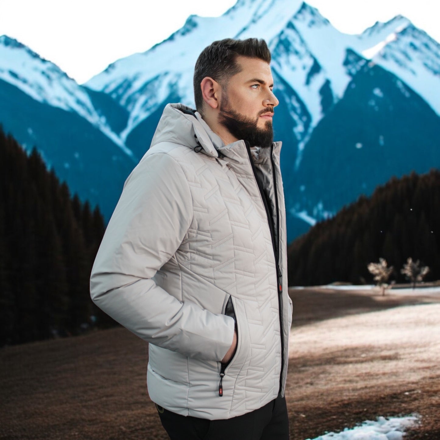 Quilted  -Off-White -Winter Jacket with Detachable Hat