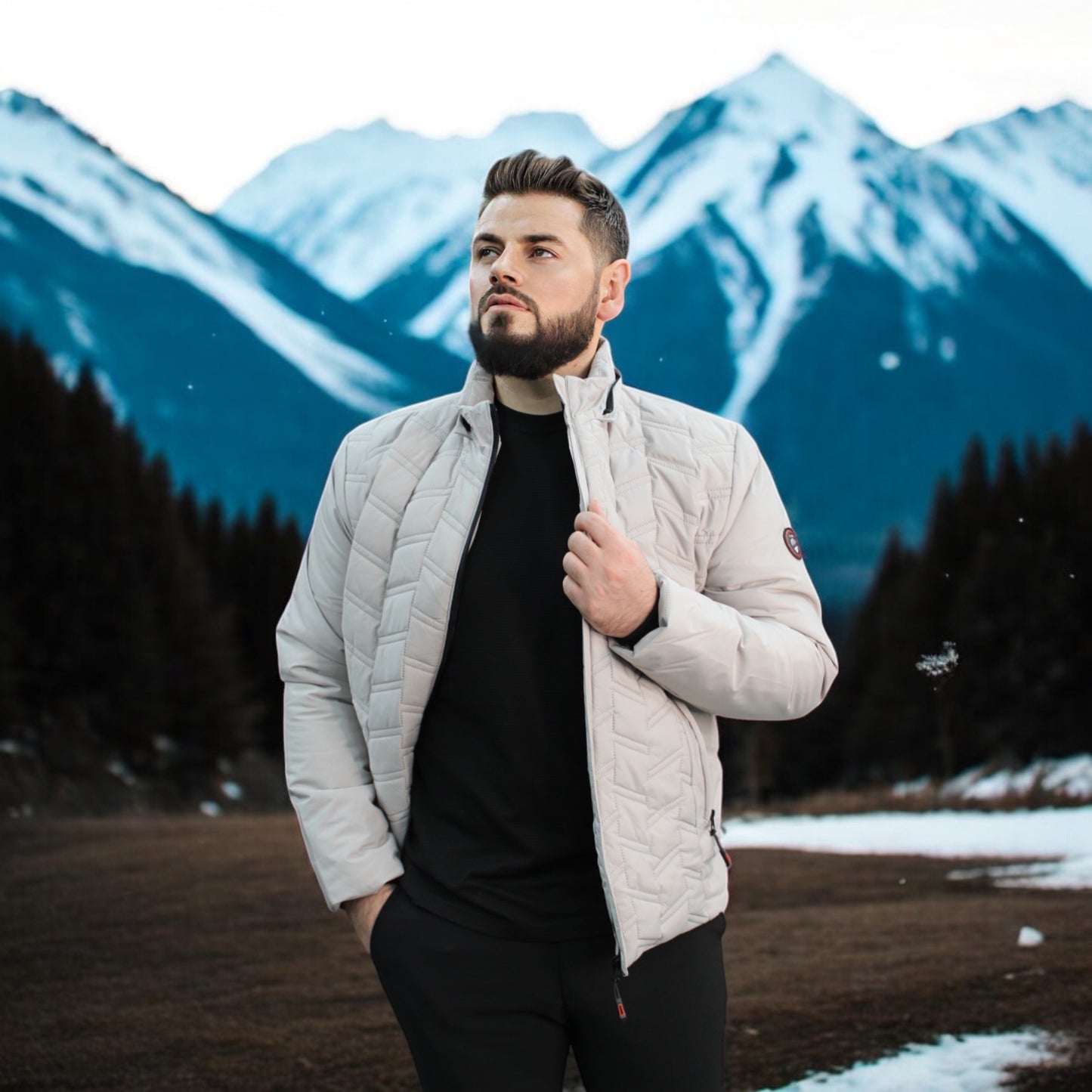 Quilted  -Off-White -Winter Jacket with Detachable Hat