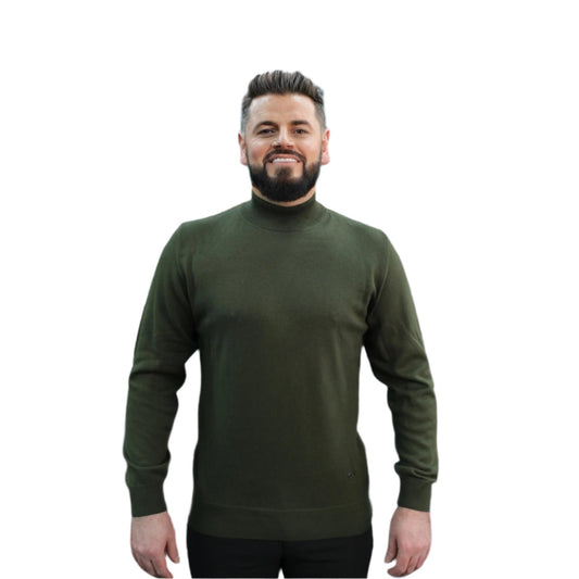 Olive Green Wool Mock Neck,  Essential  Sweater