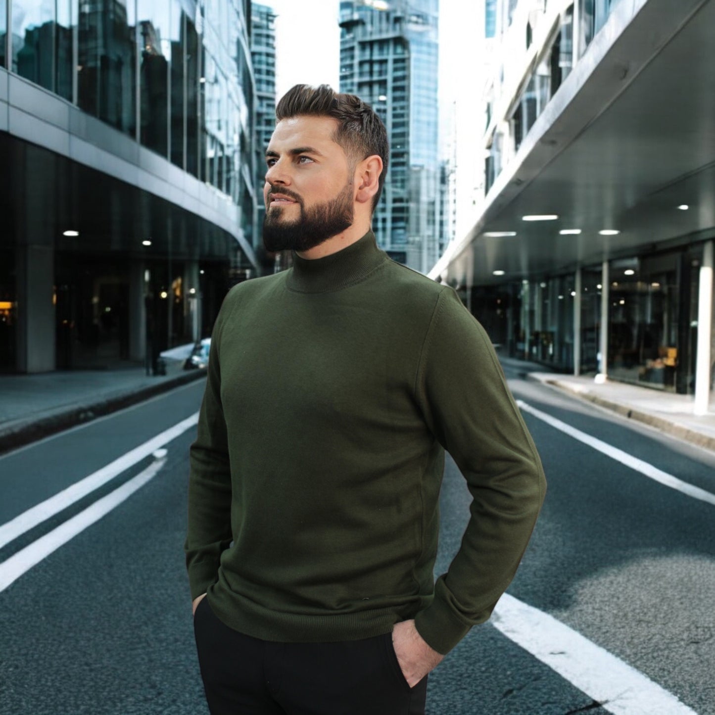Olive Green Wool Mock Neck,  Essential  Sweater