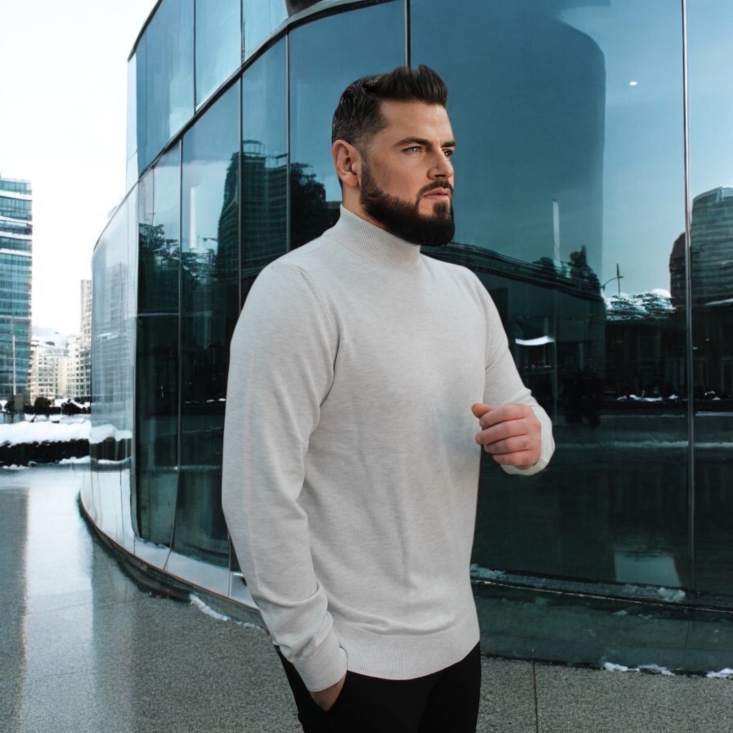 Lightest Gray, Wool Mock Neck,  Essential  Sweater