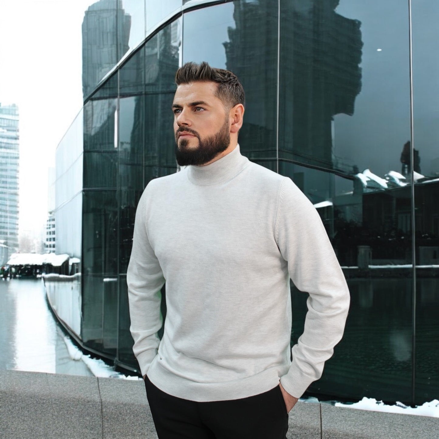 Lightest Gray, Wool Mock Neck,  Essential  Sweater