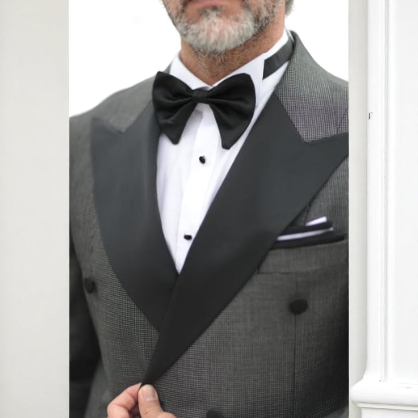 Contrasted Jacket with Charcoal Shimmer Gray and Black, with Black Pants Double Breasted Elegant Satin Collar Suit - Slim Fit