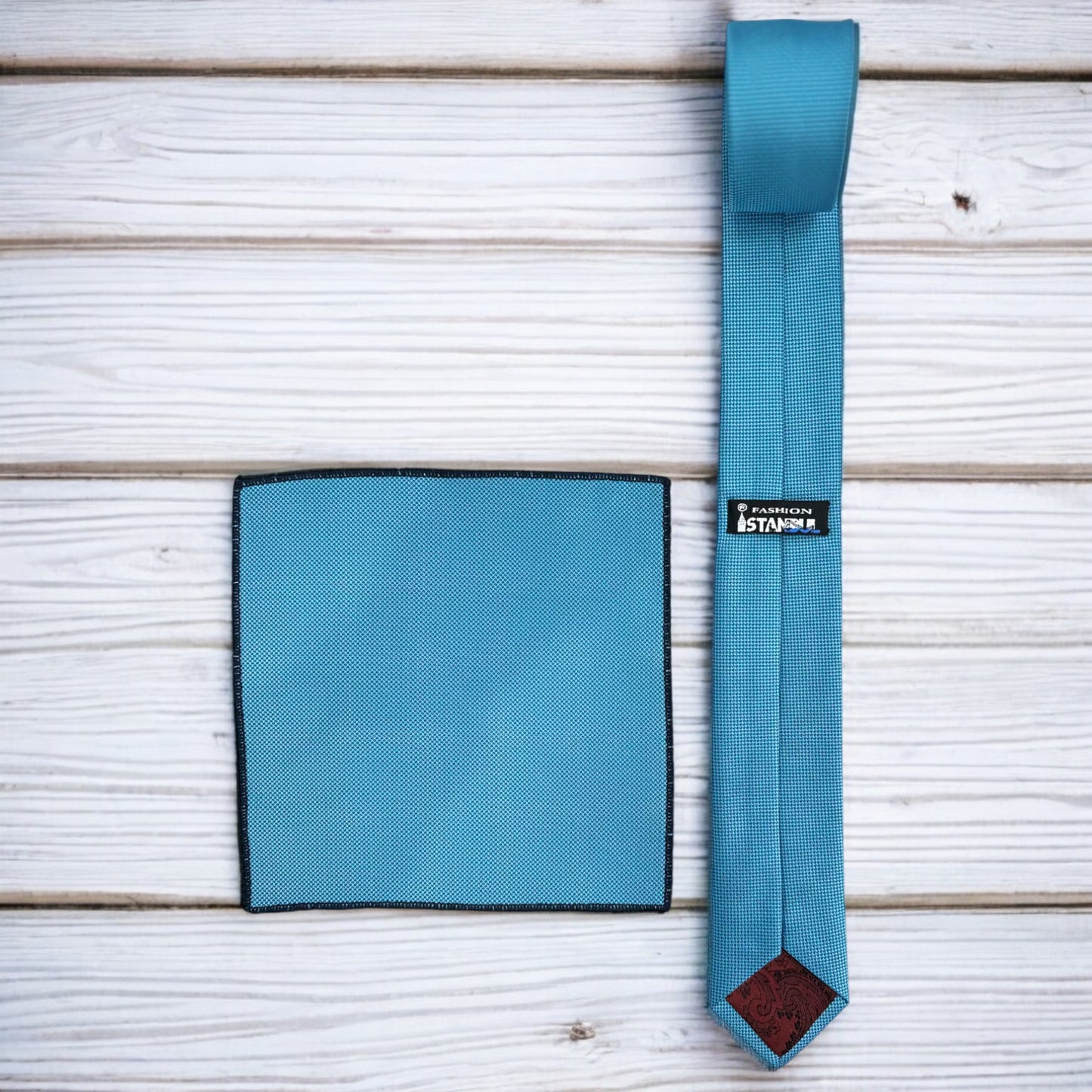 Sea Blue w/ Dots - Istanbul Fashion Slim Tie, Textured Fabric