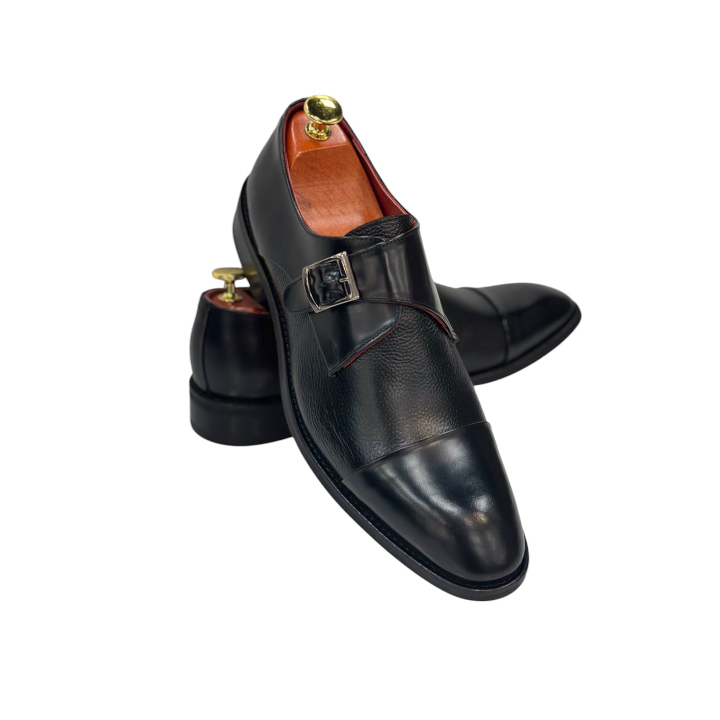 Black Istanbul Fashion by Raad Red Bottom Mat Shoes With Unique Detailed side Buckle-3052
