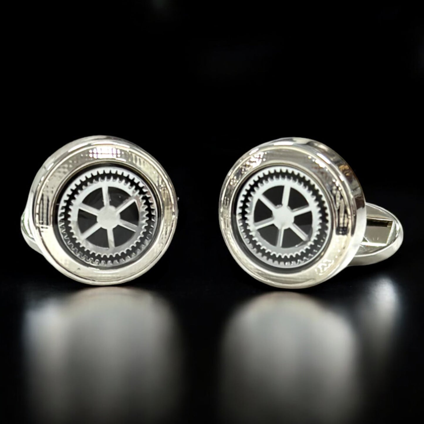 Round Shaped Silver and Black Interior  - Istanbul Fashion Cufflinks - 49